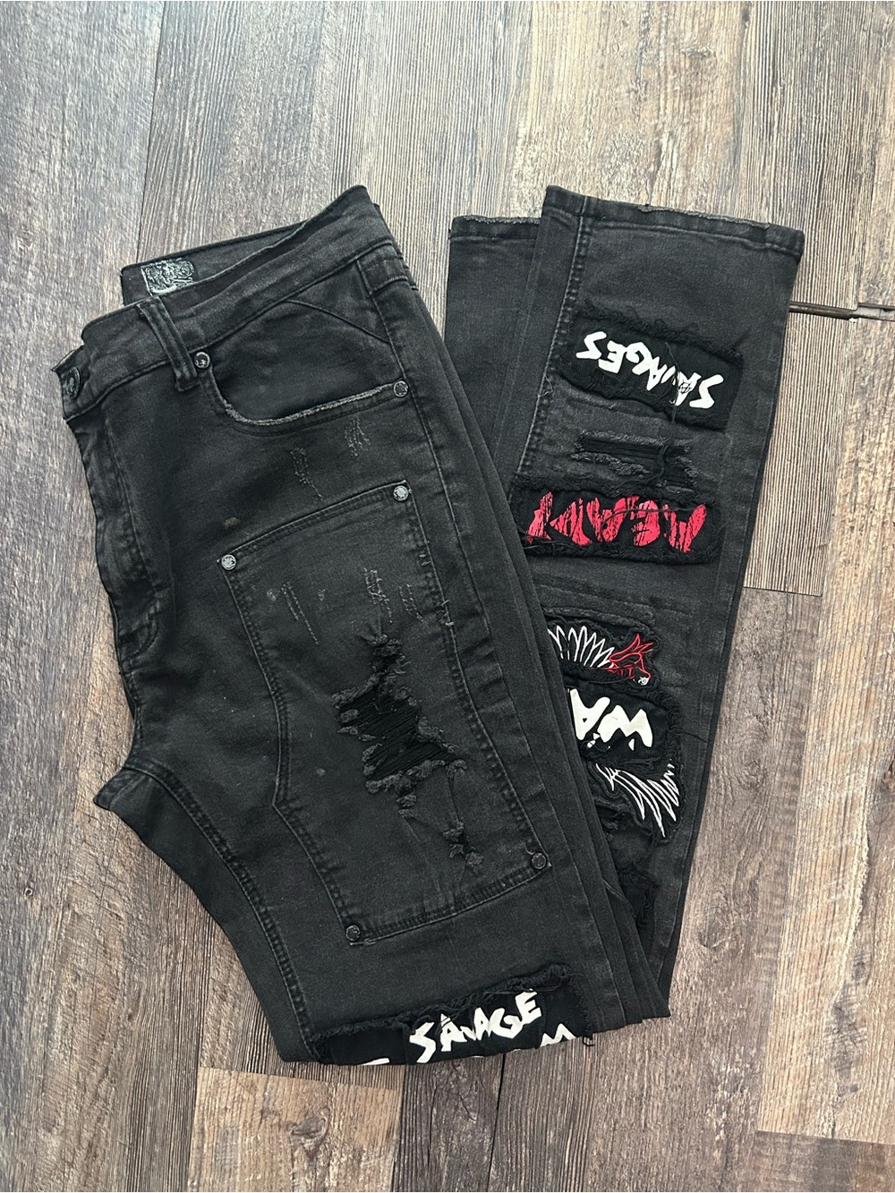 EUC Heritage America 1776 Denim Distillery Distressed Patchwork Punk Goth Jeans